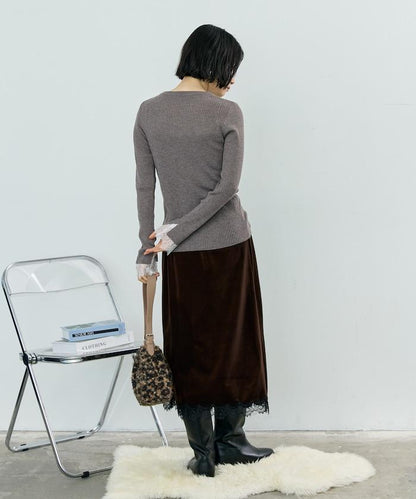 可機洗 蕾絲拼接 羅紋針織衫