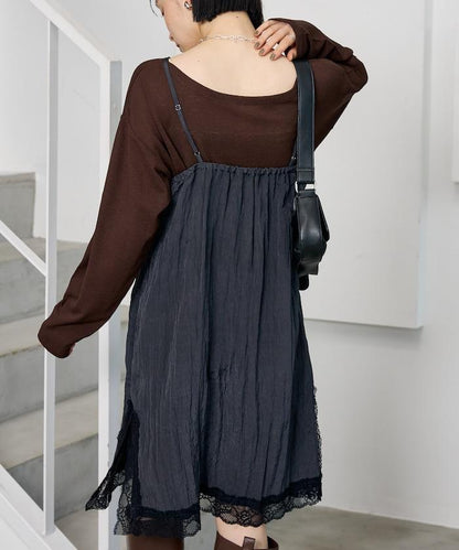 水洗褶皺吊帶連衣裙