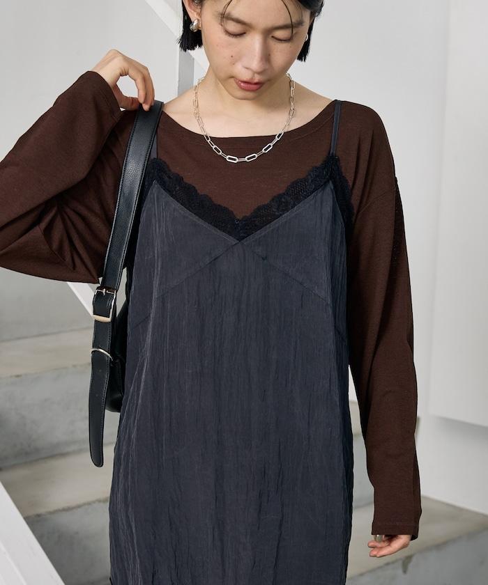 水洗褶皺吊帶連衣裙