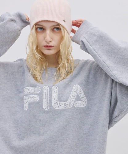 FILA 蕾絲拼接加絨圓領衛衣