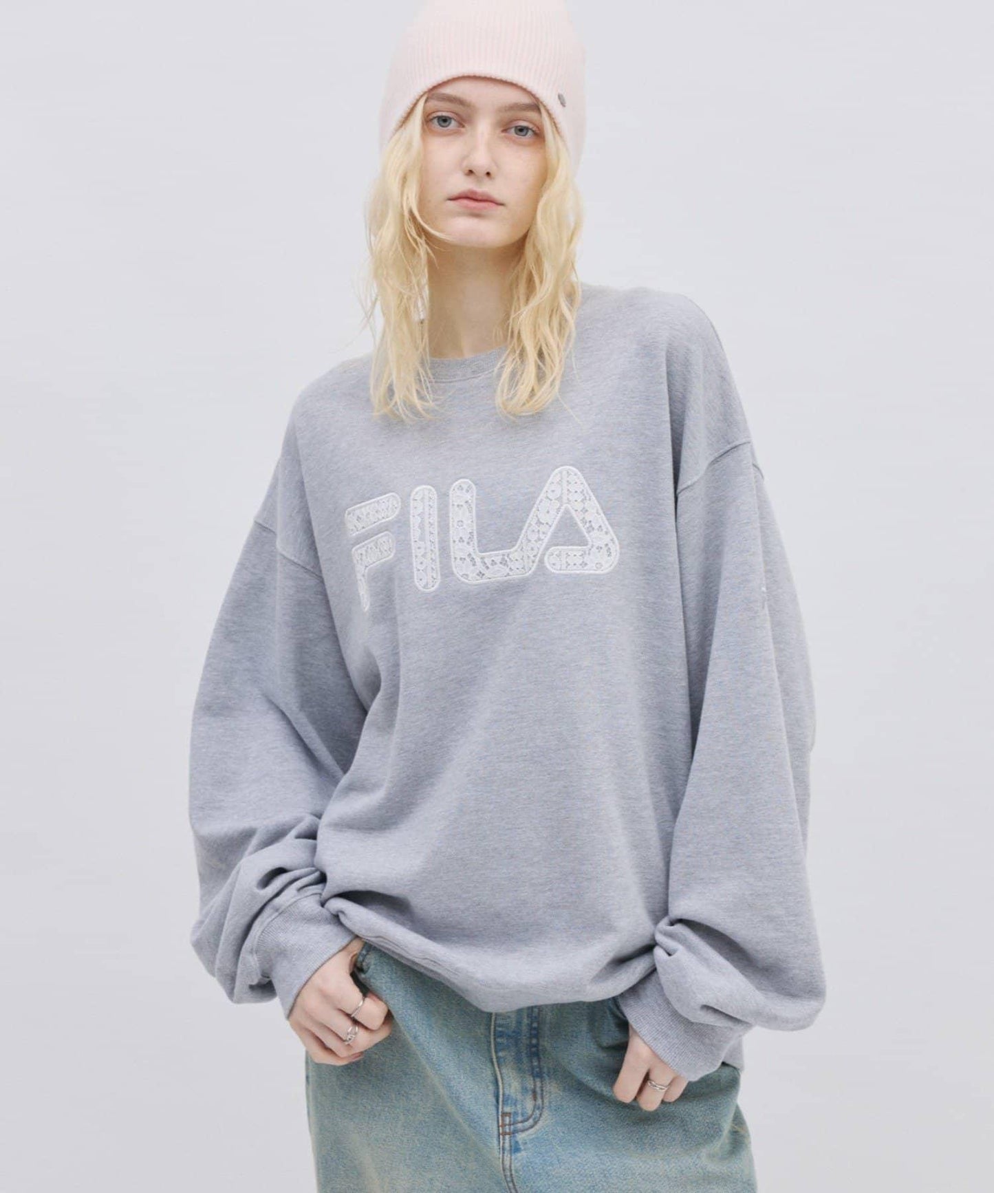 FILA 蕾絲拼接加絨圓領衛衣