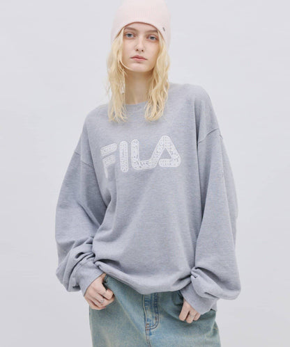 FILA 蕾絲拼接加絨圓領衛衣