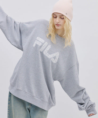 FILA 蕾絲拼接加絨圓領衛衣