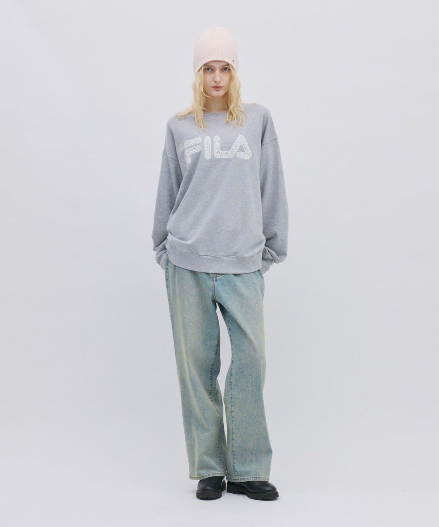 FILA 蕾絲拼接加絨圓領衛衣