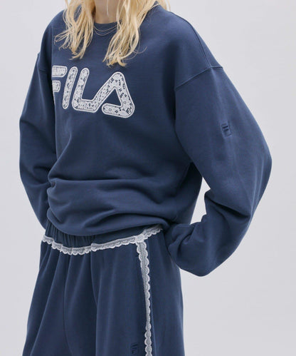 FILA 蕾絲拼接加絨圓領衛衣