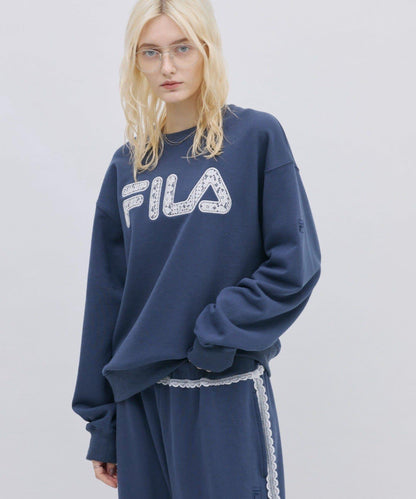 FILA 蕾絲拼接加絨圓領衛衣