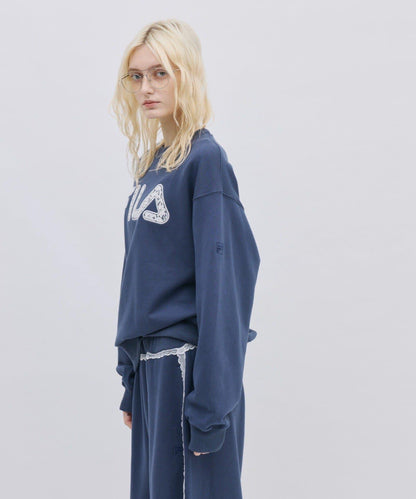 FILA 蕾絲拼接加絨圓領衛衣