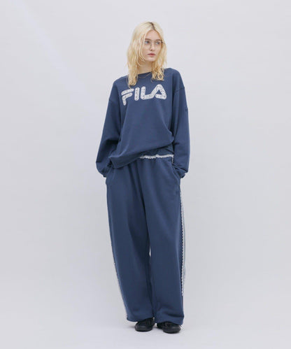 FILA 蕾絲拼接加絨圓領衛衣