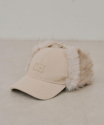 帶毛邊Logo刺繡飛行帽