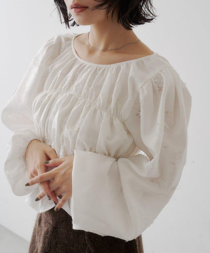 牛仔蕾絲泡泡袖襯衫