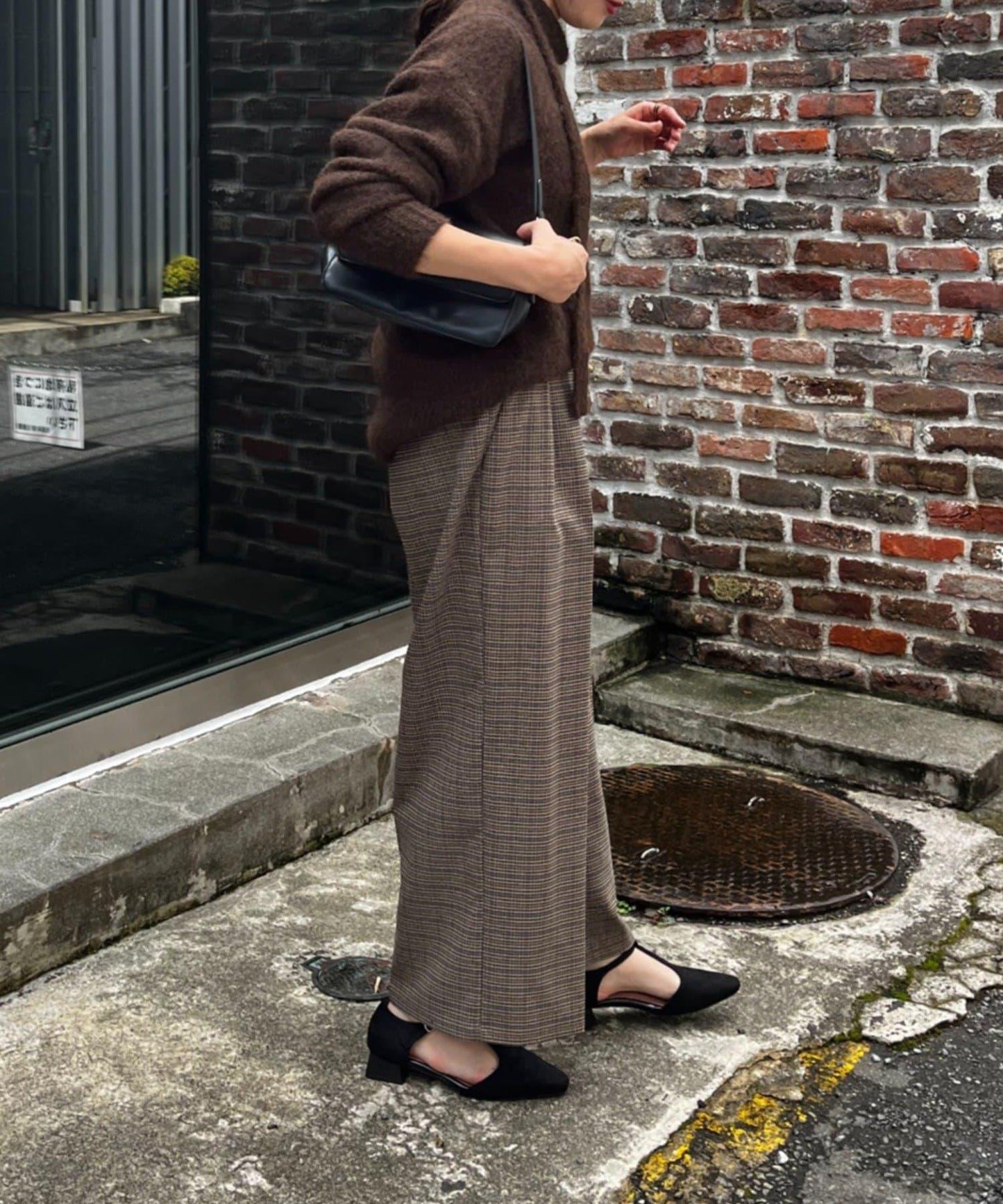 美型 亮絲格紋 打褶長褲