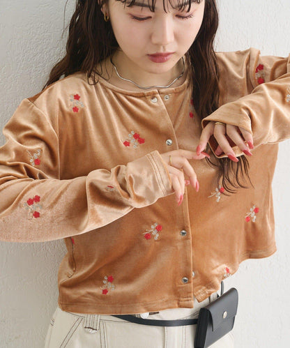 花朵絲絨針織開衫