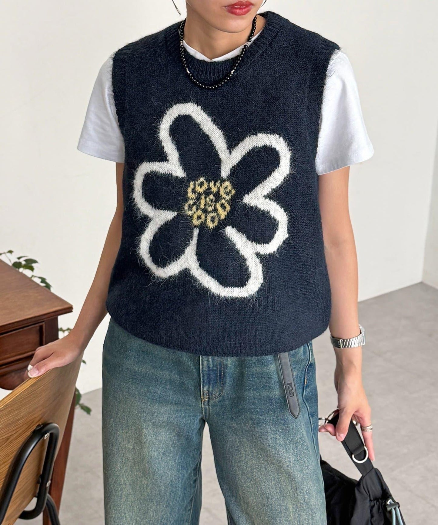 花朵針織馬甲