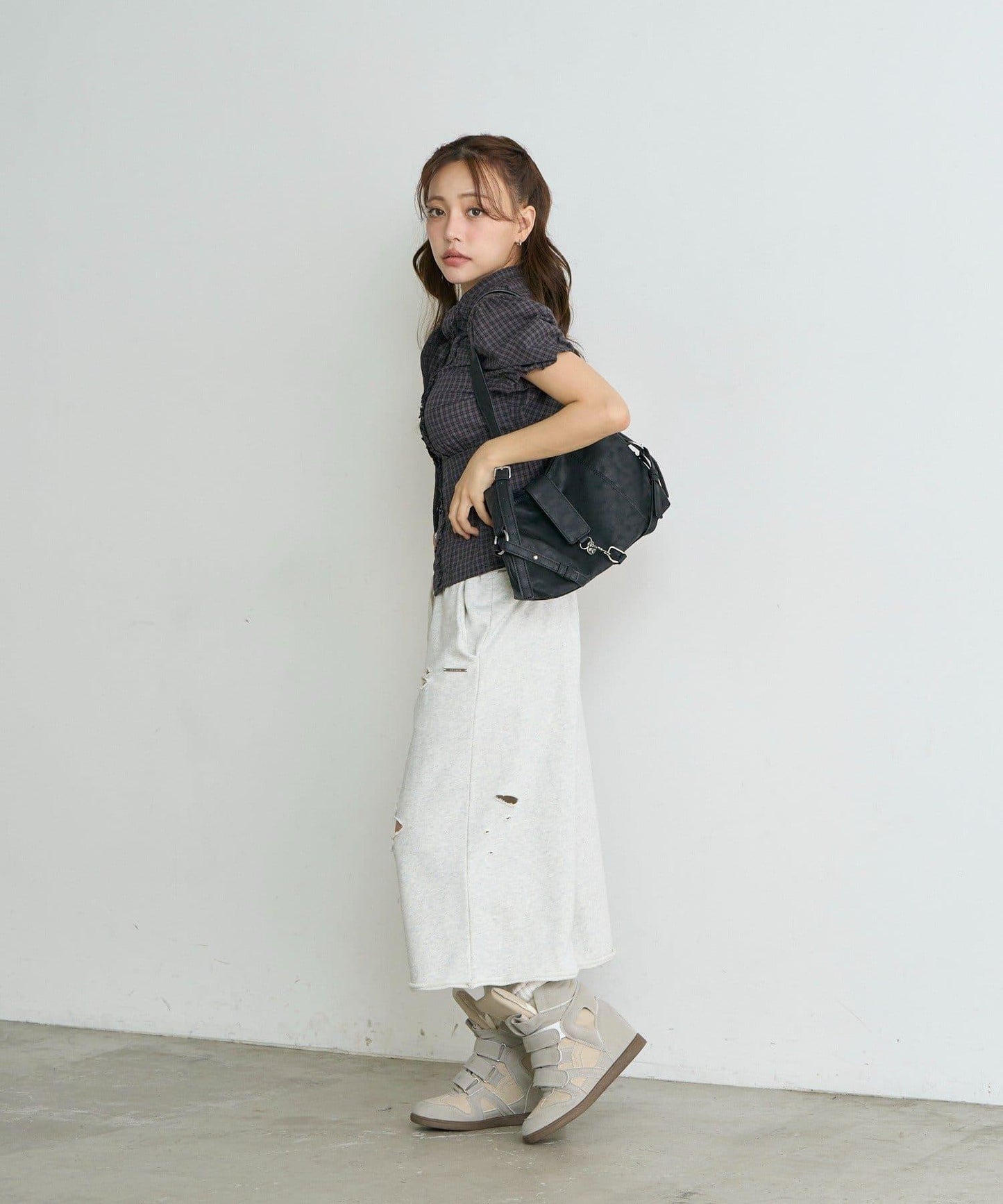 レイヤードダメージハーフスウェットパンツ / バミューダパンツ