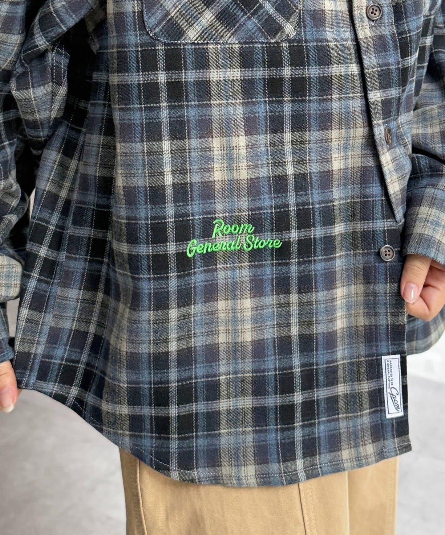 拼色Logo人造絲混紡格紋襯衫