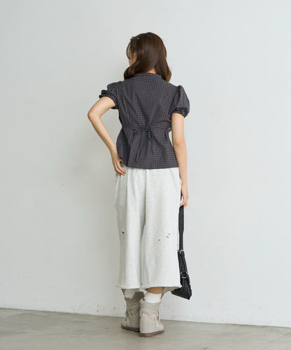 レイヤードダメージハーフスウェットパンツ / バミューダパンツ