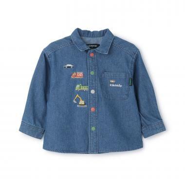 工程車刺繡長袖襯衫