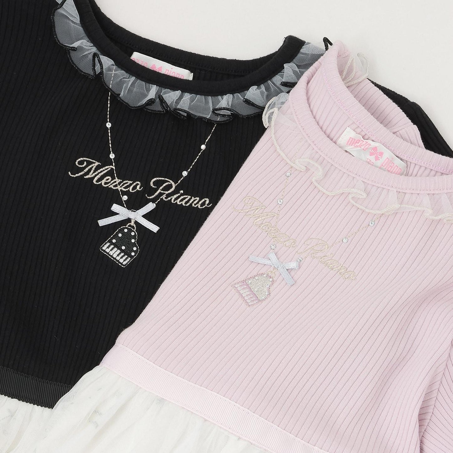 音符刺繡薄紗拼接連衣裙
