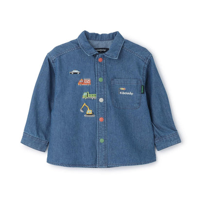 工程車刺繡長袖襯衫