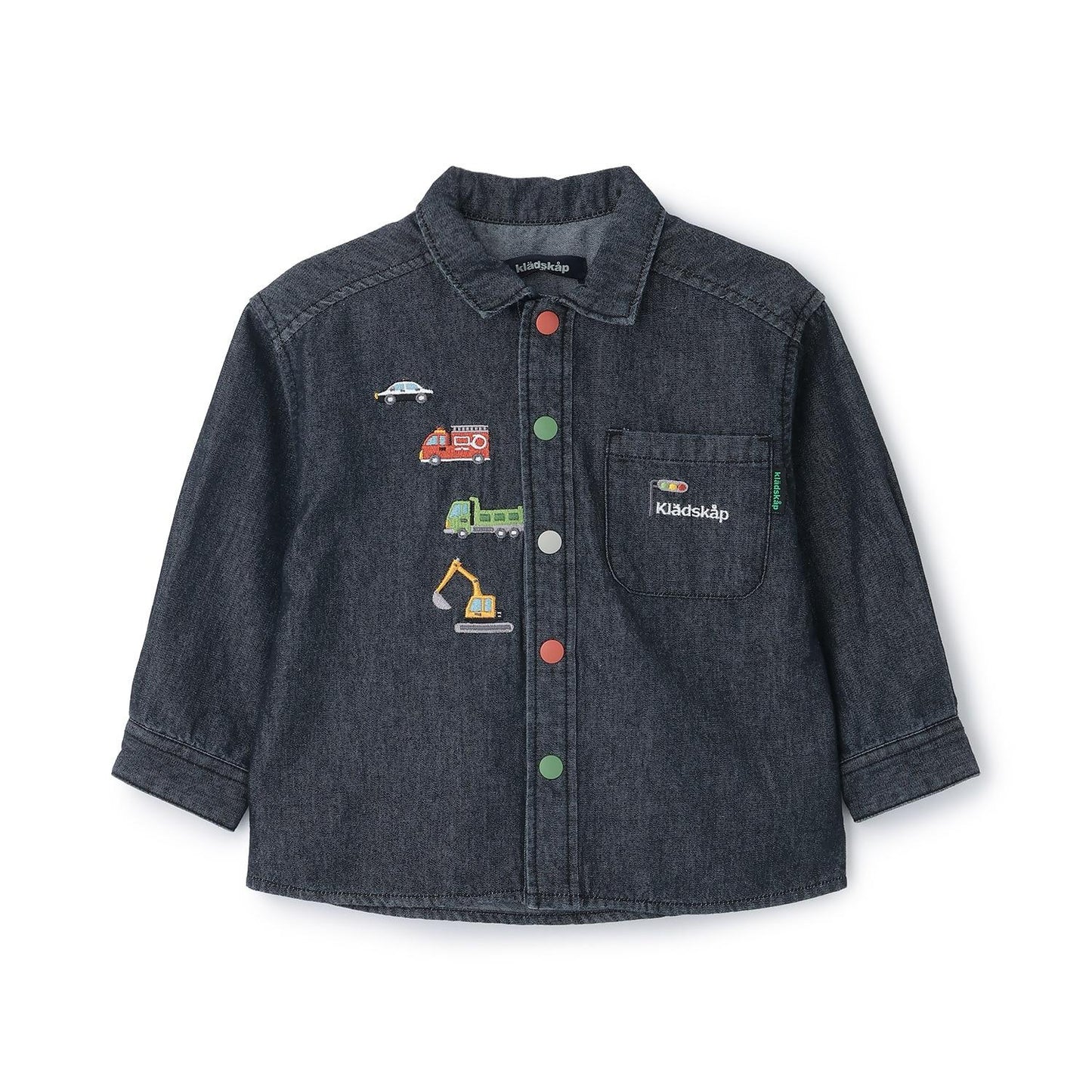 工程車刺繡長袖襯衫