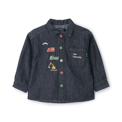 工程車刺繡長袖襯衫