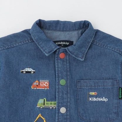 工程車刺繡長袖襯衫