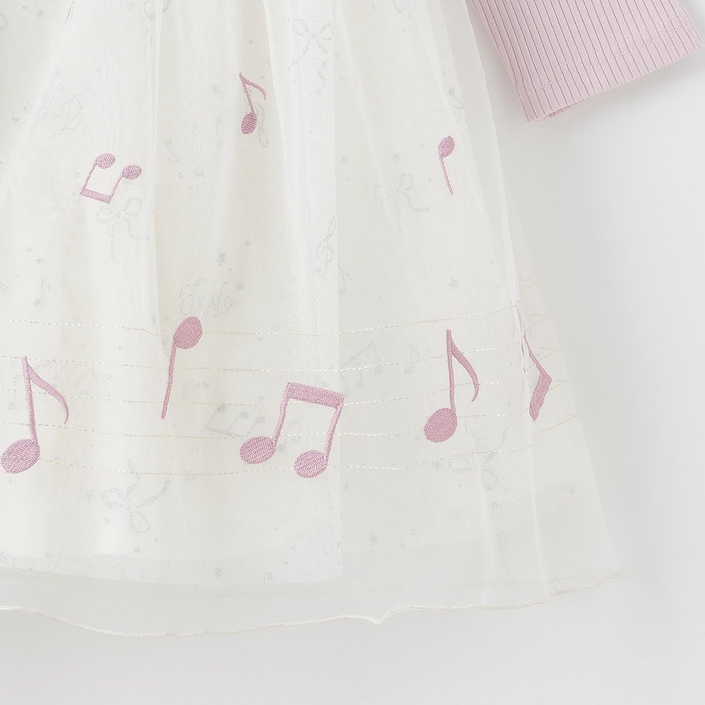 音符刺繡薄紗拼接連衣裙