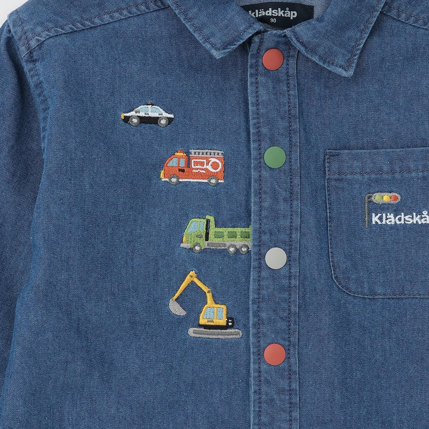 工程車刺繡長袖襯衫