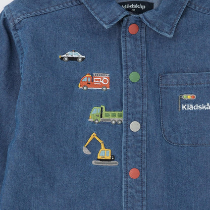 工程車刺繡長袖襯衫
