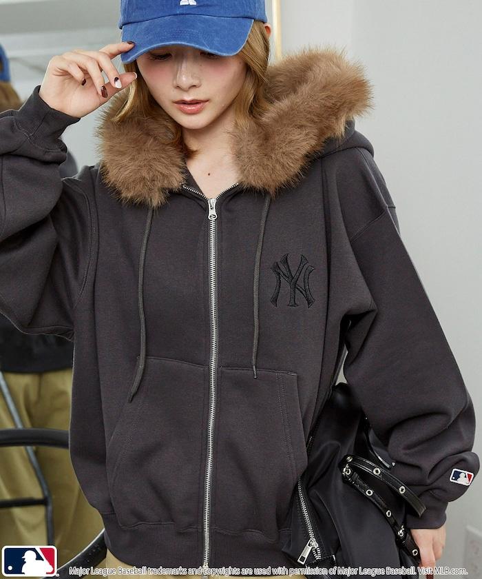 聯名 MLB 裡起毛 ジップ フェイクファー 付 フーディー スウェット 限定展開