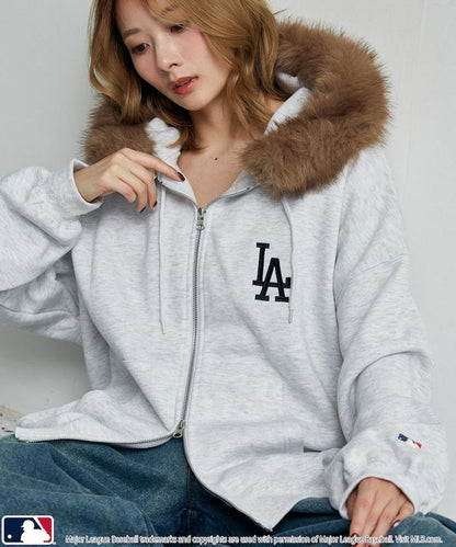 聯名 MLB 裡起毛 ジップ フェイクファー 付 フーディー スウェット 限定展開