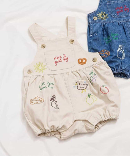 線畫刺繡嬰兒揹帶褲