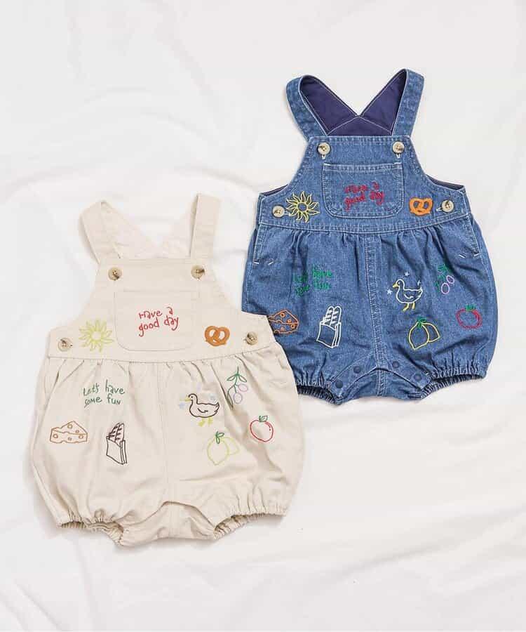 線畫刺繡嬰兒揹帶褲