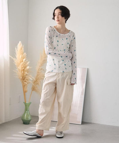 彈力蕾絲 花卉印花 針織衫