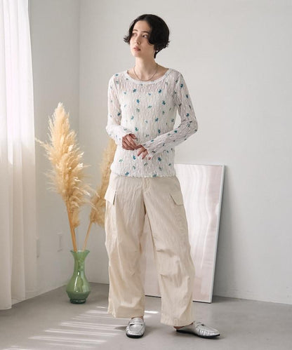 彈力蕾絲 花卉印花 針織衫
