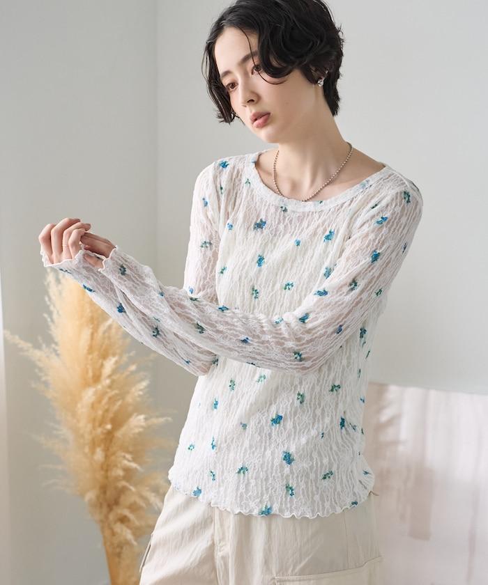 彈力蕾絲 花卉印花 針織衫