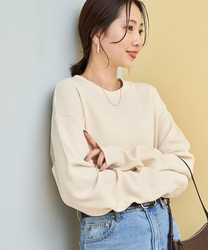 ヘビーワッフル クルーネック チュニックプルオーバー
