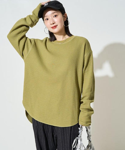 ヘビーワッフル クルーネック チュニックプルオーバー