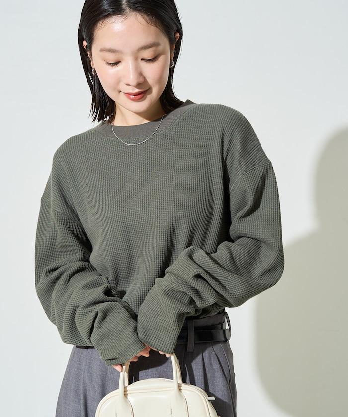 ヘビーワッフル クルーネック チュニックプルオーバー