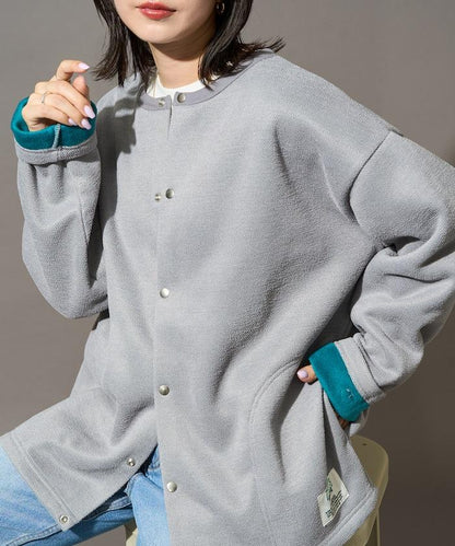 インレー 裡シャギー ボンディング 配色 スナップカーディガン【限定展開】