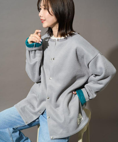 インレー 裡シャギー ボンディング 配色 スナップカーディガン【限定展開】