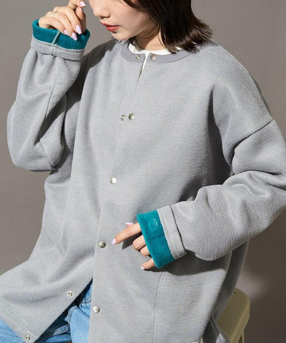 インレー 裡シャギー ボンディング 配色 スナップカーディガン【限定展開】