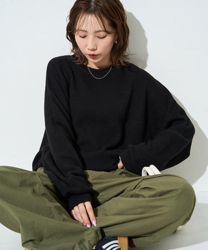 片畦 羅紋 純棉 短款 針織 套頭衫