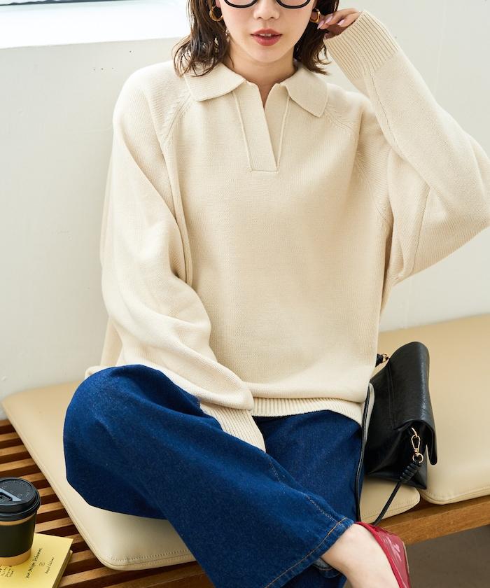 翻領 寬鬆 針織 套頭衫