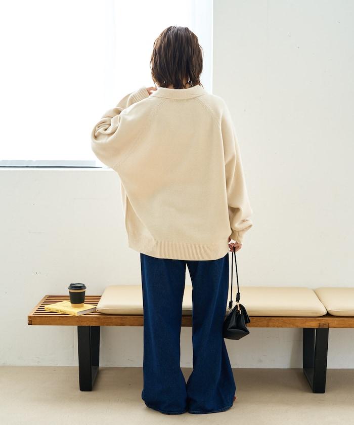 翻領 寬鬆 針織 套頭衫