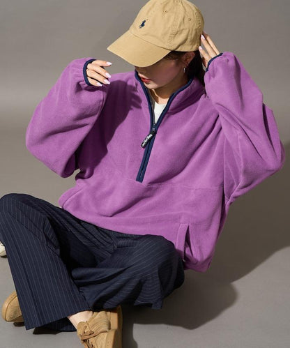 聯名 拼色 異色滾邊 半拉鍊 套頭衫