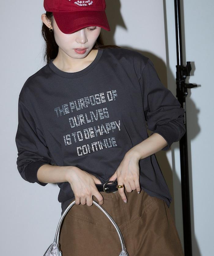 盒子Logo串珠刺繡寬鬆廓形長袖T恤