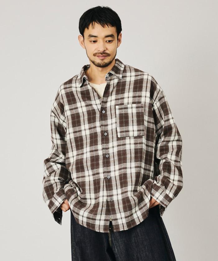 寬鬆版型 絨感格紋 紐扣襯衫