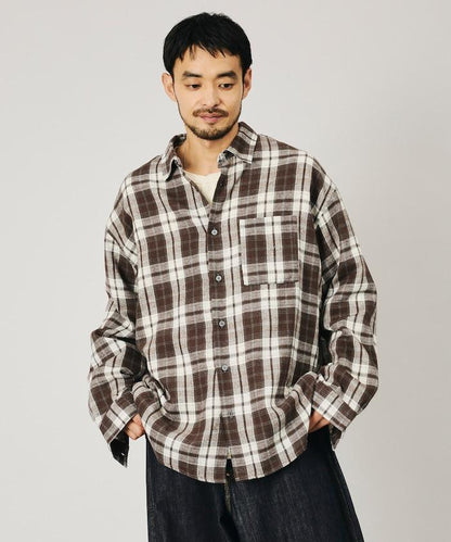寬鬆版型 絨感格紋 紐扣襯衫