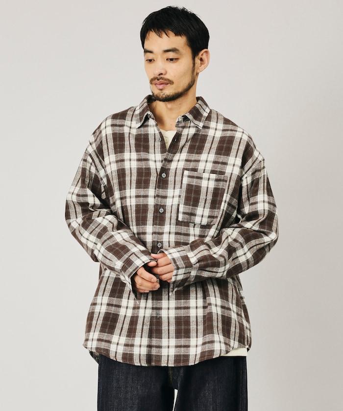 寬鬆版型 絨感格紋 紐扣襯衫